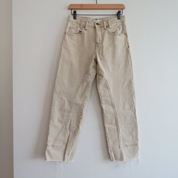 FREE PEOPLE WE THE FREE Risk Taker Mid Rise Jeans in Ecru Neutral Boho - Size 26 - Picture 3 of 16
